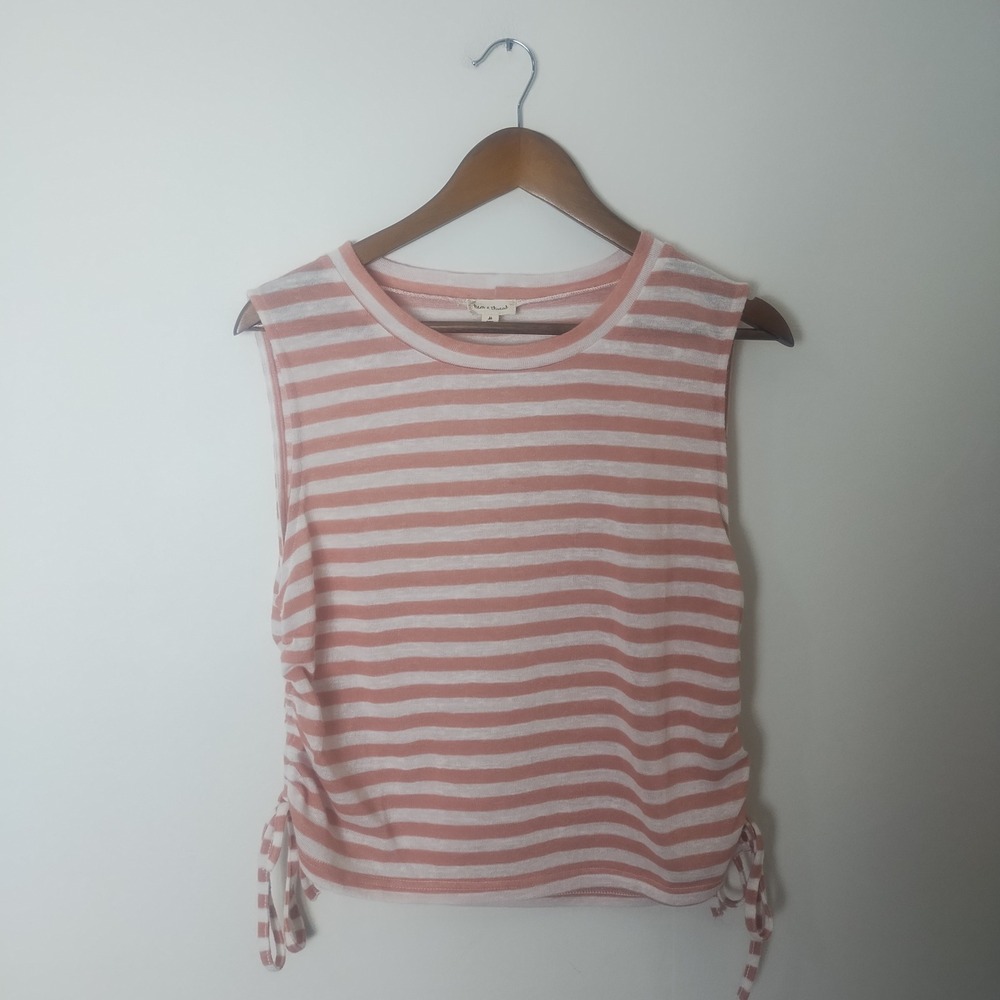 Hem & Thread Cotton Blend Tank Womens Medium Striped Ruched Boho Beach Coastal